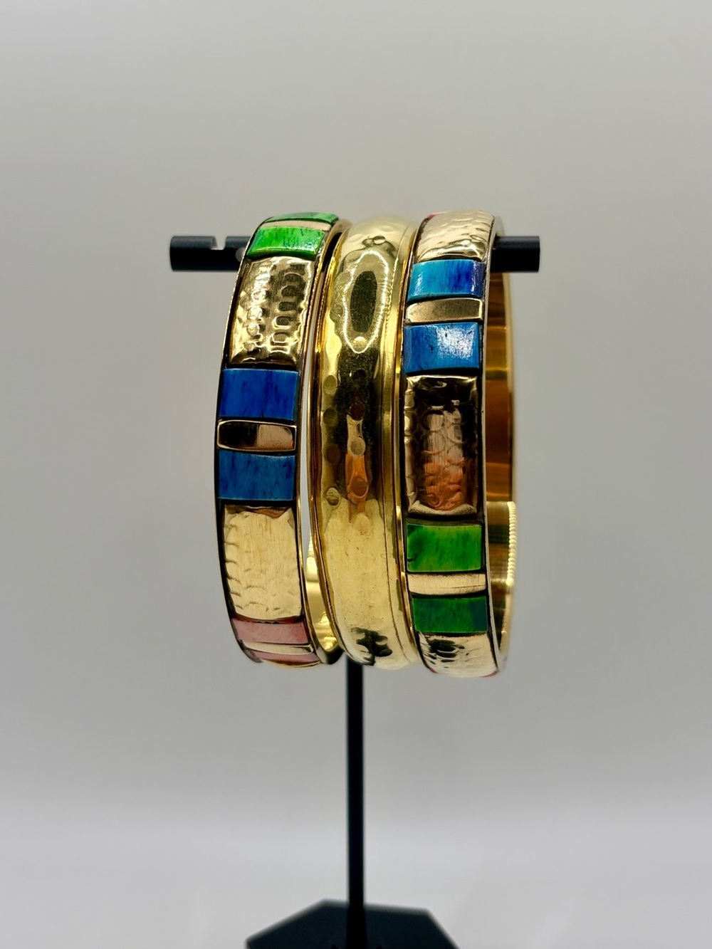 Colorful Gold Tone Multicolor Inlay Bangle Set - Picture 3 of 8
